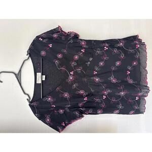 Clothing Co by Notations Black Sheer Embroidered Floral Top M Y2K